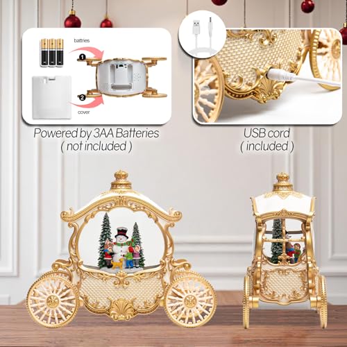 Musical Christmas Carriage Snow Globe Lantern with LED Light & Glitter