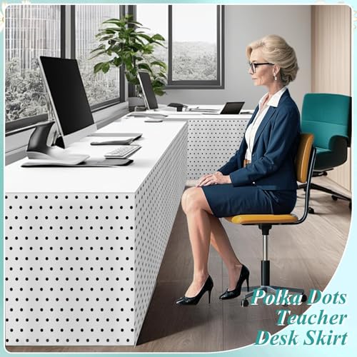 6ft Black and White Polka Dot Table Skirt for Classroom and Party Decor