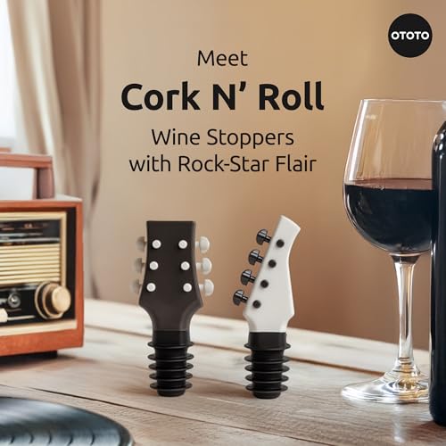OTOTO Cork n' Roll Guitar & Bass Wine Stoppers Set - Unique Kitchen Gadgets, Perfect Gift for Music & Wine Lovers