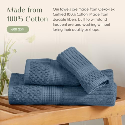 6-Piece 100% Cotton Towel Set, Textured Absorbent Bathroom Towels