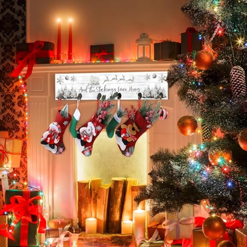 Soaoo Christmas Stocking Holder for Wall with 6 Hooks – White & Silver