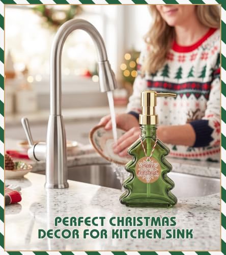 VIMERPA Christmas Tree Soap Dispenser - Green Glass Bathroom Hand & Dish Pump, Refillable Holiday Decor (Variation 1)