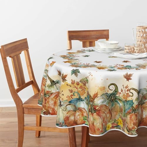 Horaldaily 90" Round Fall Tablecloth with Thanksgiving Leaves – Orange, 100% Polyester
