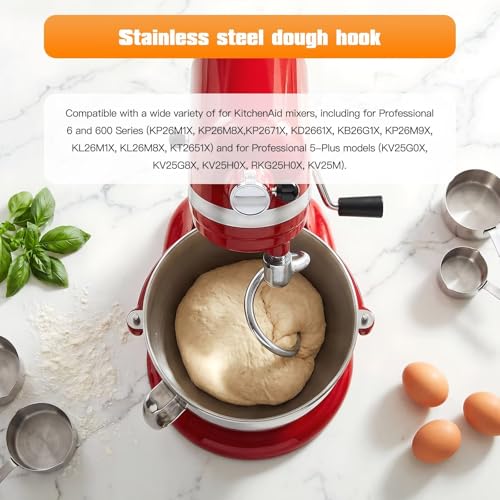 Stainless Steel Dough Hook Attachment for 5/6 Quart Bowl-Lift Stand Mixers