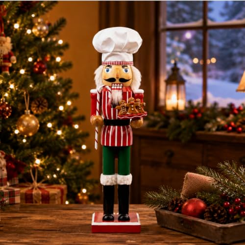 SunArtHome 15-inch Gingerbread Chef Nutcracker Decor for Christmas