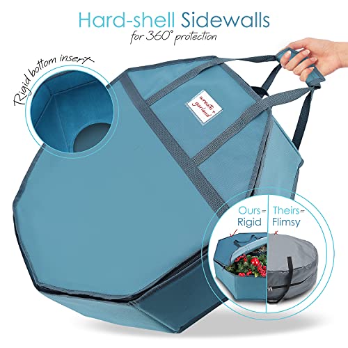 Hard Shell Christmas Wreath Storage Container with Interior Pockets 24 Inch