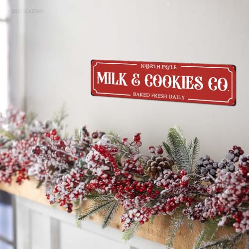 North Pole Christmas Metal Sign 16x4 Vintage Baked Cookies & Milk Plaque - SCAZOMV