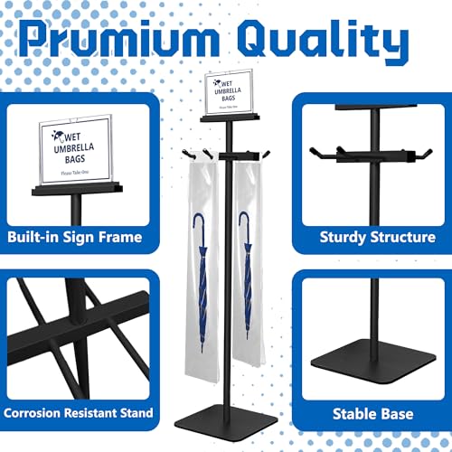 Umbrella Bag Stand with 200 Disposable Bags, Heavy-Duty Metal Holder