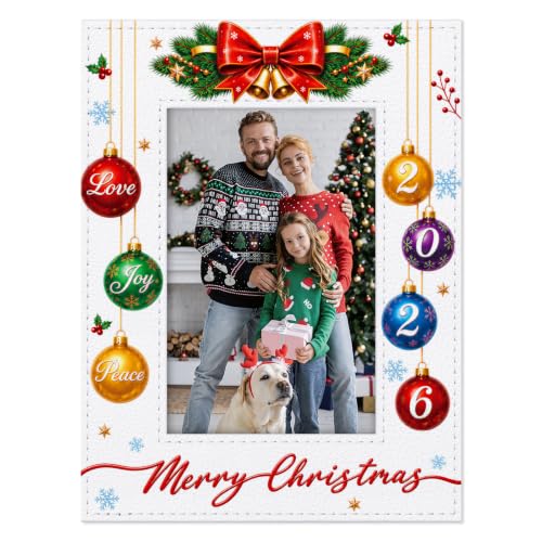 WaaHome Christmas Picture Frame 4x6 White 2026 Holiday Photo Decor