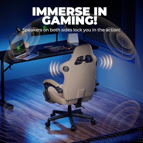 Ergonomic Gaming Chair with Bluetooth Speakers, Footrest, and Reclining