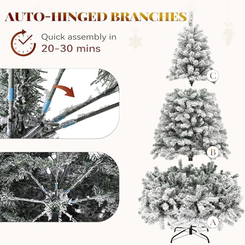 6ft Prelit Snow Flocked Artificial Christmas Tree with Remote Control