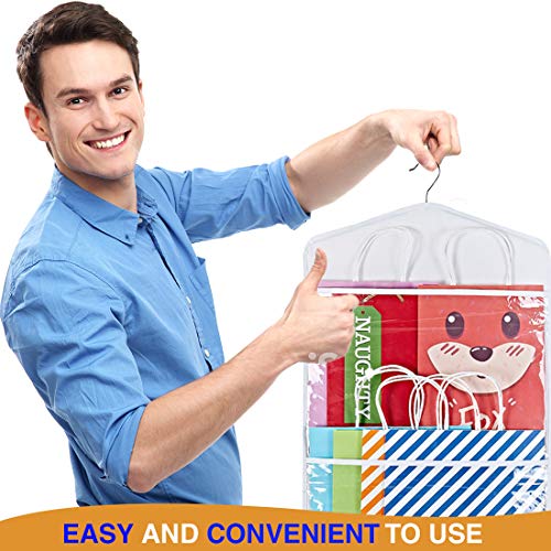 Hanging Double-Sided Gift Bag Storage Organizer with Pockets White