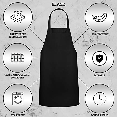 12 Pack Black Bib Aprons - Unisex Heavy Duty Polyester Kitchen Cooking Aprons