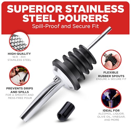 48-Pack Stainless Steel Bottle Pourers - Tapered Speed Spouts for Liquor & Wine