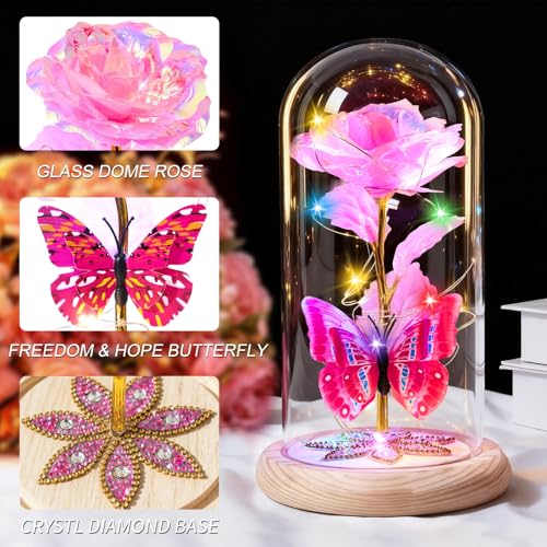 Galaxy Rose in Glass Dome with LED Lights - Eternal Flower Gift for Her