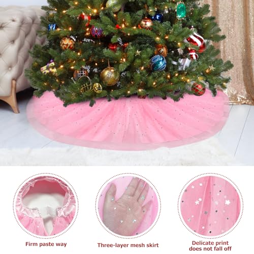 FIABC Christmas Wedding Tree Skirt,45 inch 4-Layer Fluffy Romantic
