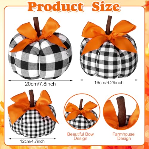 3-Piece Fabric Pumpkin Decor Set - Buffalo Plaid Farmhouse Fall Centerpiece