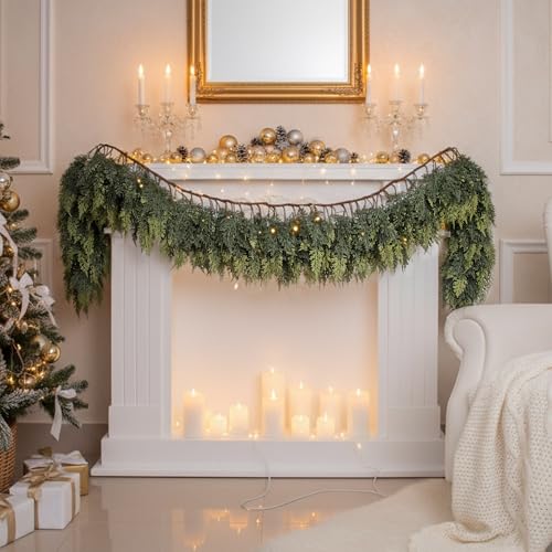 9FT Real Touch Christmas Cedar Garland Thick & Lush - Cedar-9 Ft / 1