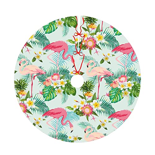 30in Flamingo Christmas Tree Skirt with Palm Leaves – Pink Tropical FX, B TREE