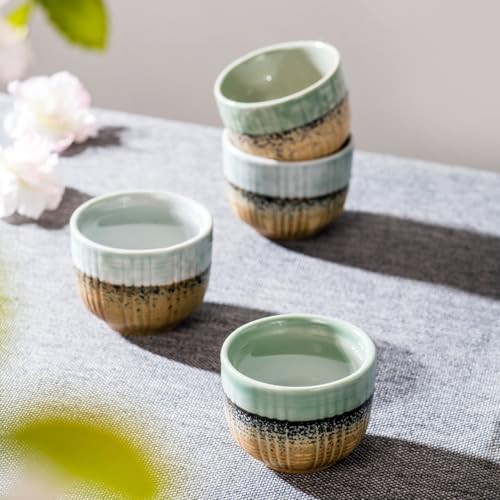 UNICASA Light Brown Japanese Sake Set of 5 - Ceramic Cups & 210ml Sake Bottle