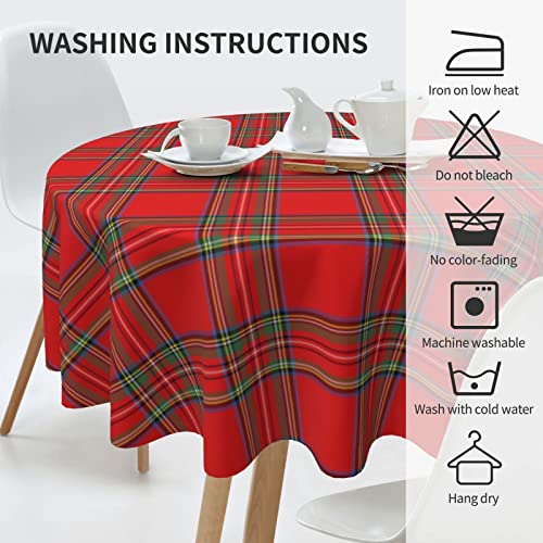 Sweetshow Brickred Christmas 60 Inch Round Buffalo Plaid Tablecloth - Washable Polyester for Holiday Dining
