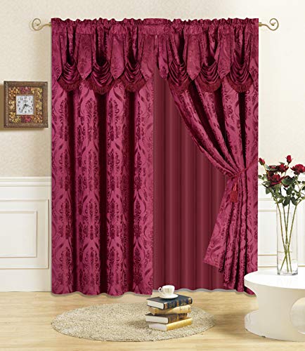 Burgundy 4-Piece Drape Set with Valance & Sheer, 84" Length