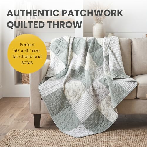 Cotton Quilted Throw Blanket 50"x60" Sage Green - Cozy Patchwork Design