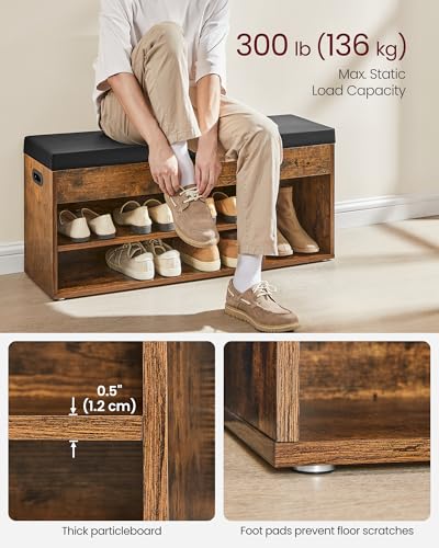 Entryway Shoe Storage Bench with Padded Cushion, 39-Inch Industrial Bench