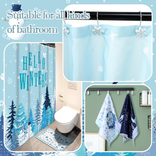 Blue Christmas Shower Curtain Set with Hooks Towels Rug - Let It Snow