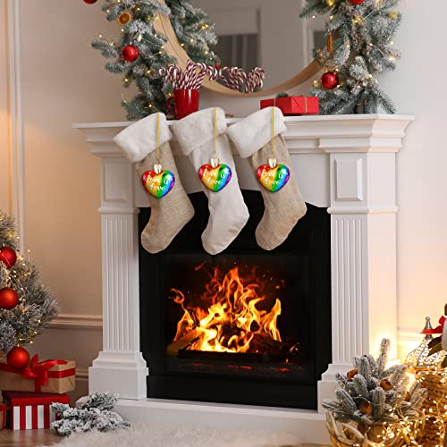 Cunhill Rainbow Heart Christmas Ornaments, Set of 6, Glass Holiday Decor