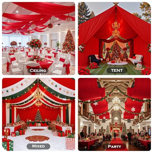 Party Village 4-Pack Red Ceiling Drapes 5ft x 30ft for Weddings & Parties
