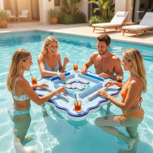 Floating Mahjong Table for Pool, 31.5-inch Double-Sided EVA Game Mat