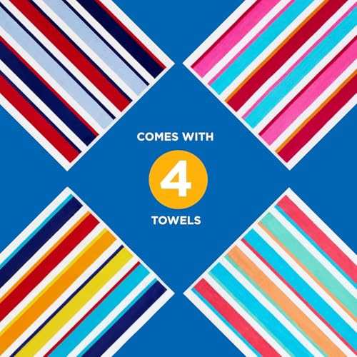 Large Striped Cotton Beach Towels - 32" x 62" Soft Absorbent Towel (4 Pack)