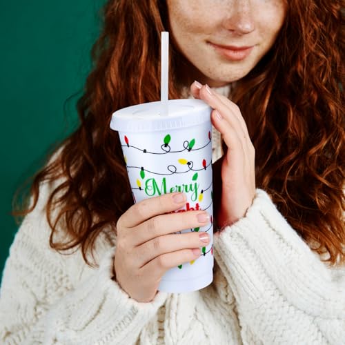 Willinglong Christmas Light Bulb Themed 24 oz Reusable Tumblers with Lids & Straws – Bulk Gift Set for Staff and Coworkers
