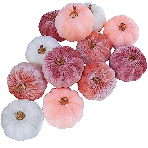 12 Pcs Small Velvet Pumpkins Set - 3-Inch Fabric Autumn Fall Decor