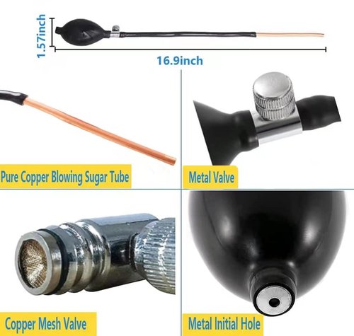 YIINNIIY Sugar Blower Pump for Candy Art, Sugar Art Tool, Black Rubber & Copper, FOOD SHAKER