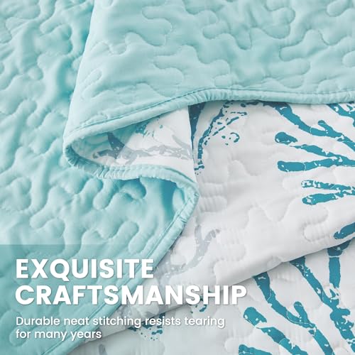 Qucover Oversized California King Coastal Quilt Set - 118"x106" Bedspread
