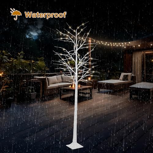 8ft Lighted Birch Tree with 150 LED Warm Lights - Indoor Outdoor Christmas Decor