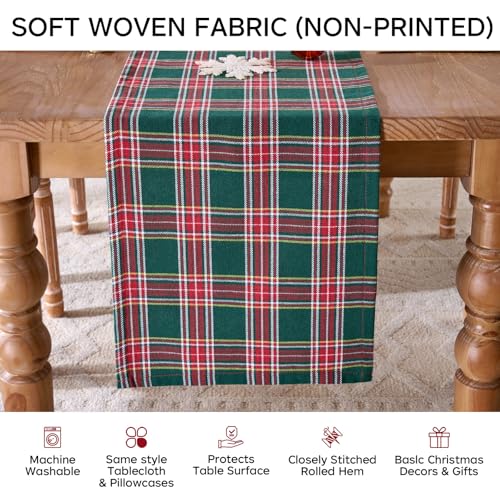 JOJOGOGO Green Tartan Plaid Christmas Table Runner 108 x 13 Inches - Festive Holiday Decor