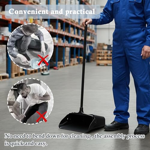Heavy Duty Upright Commercial Dustpan with Long Handle & Wheels