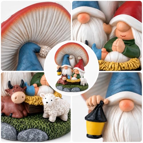 Hodao Mushroom Nativity Scene Gnome Figurine - Whimsical Christmas Manger Decoration