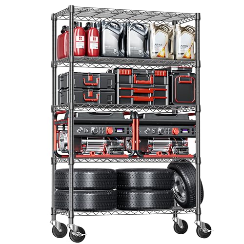 5-Tier Heavy Duty Steel Wire Shelving Unit with Wheels, 1750 lbs Capacity