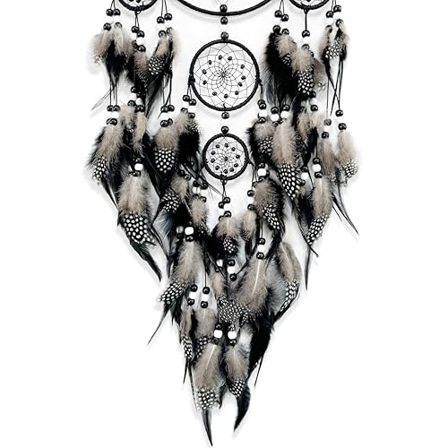Large Black Dream Catcher Wall Decor with Tree of Life and Natural Feathers