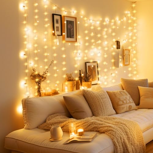 Minetom 300 LED USB Curtain Lights Dimmable Fairy Twinkle Lights with Remote