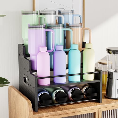 4-Tier Wood Display Shelf, Modern Countertop Liquor & Syrup Organizer