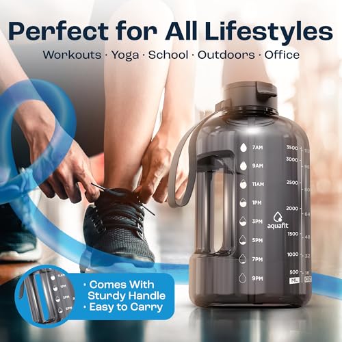 1 Gallon Water Bottle with Time Marker 128 oz Jug with Straw and Lids Gray