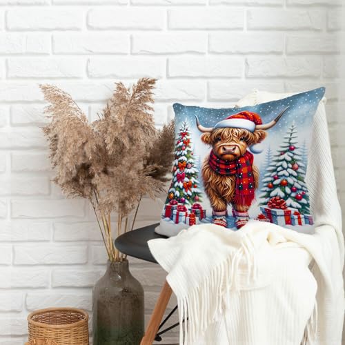 Nvotell Christmas Cow 18x18 Pillow Cover – Pack of 1, Flannel Farmhouse Western Decor