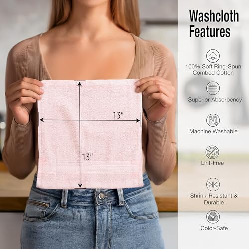 Living Fashions 13x13 Inch Soft Cotton Washcloths 12 Pack - Highly Absorbent Face Towels