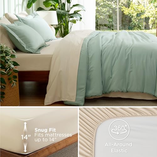 Queen Comforter Set in Sage Green - 7 Piece Bedding Set
