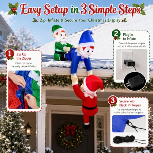 7FT Christmas Inflatable 3 Climbing Elves Blow Up Decorations with